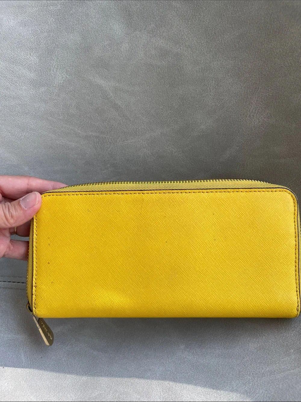 Michael Kors Bright Yellow Saffiano Zip Wallet with Gold Logo